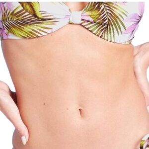 Shade & Shore Pink and Green Leaf Bikini Top
